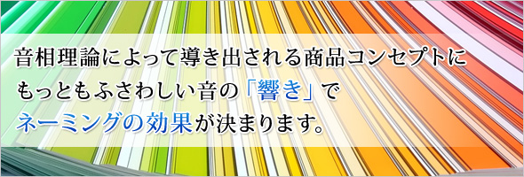 音相理論によって導き出される商品コンセプトにもっともふさわしい音の「響き」でネーミングの効果が決まります。